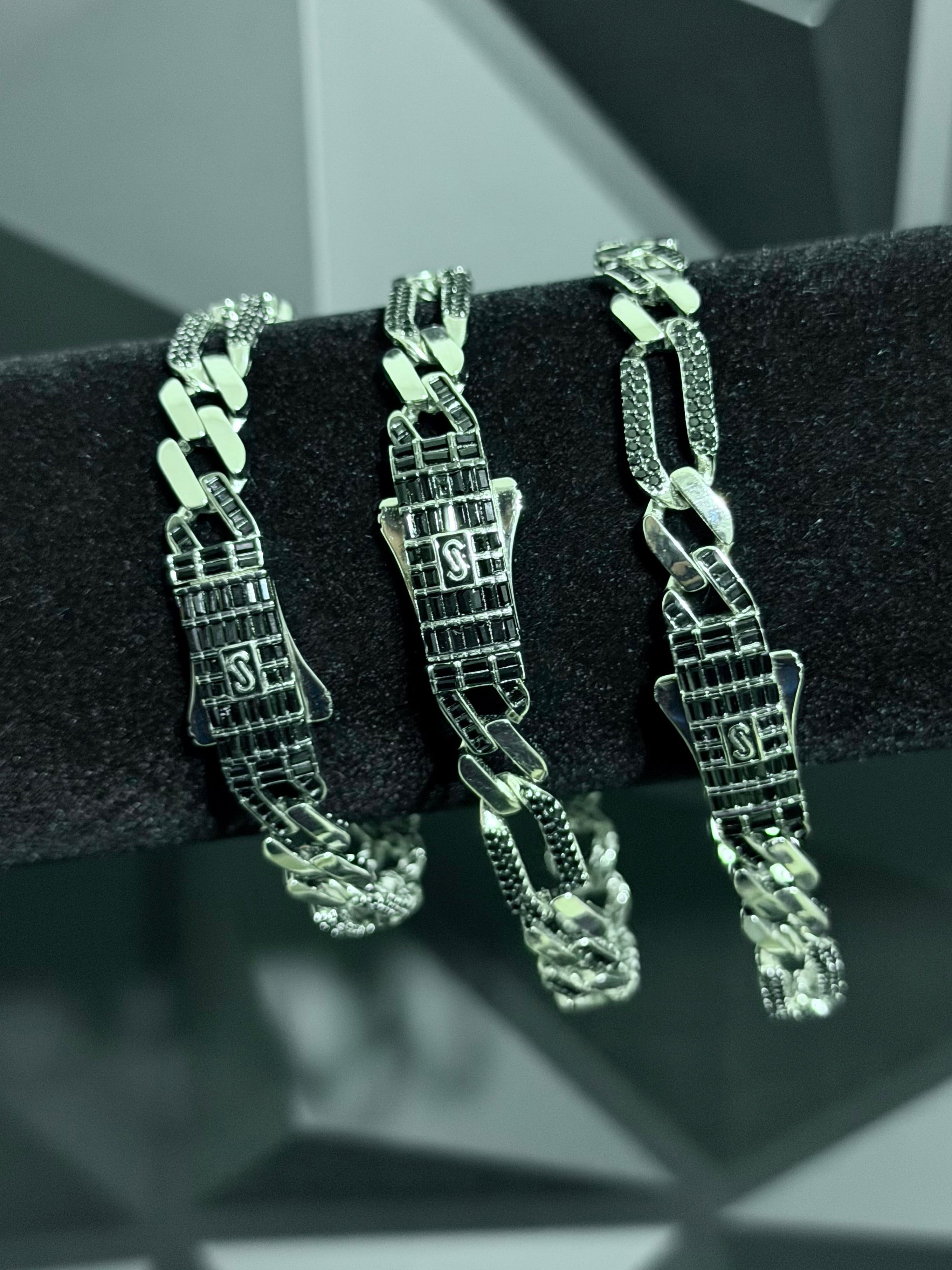 Pulsera Monaco Cartier 8mm Negra Plata .925