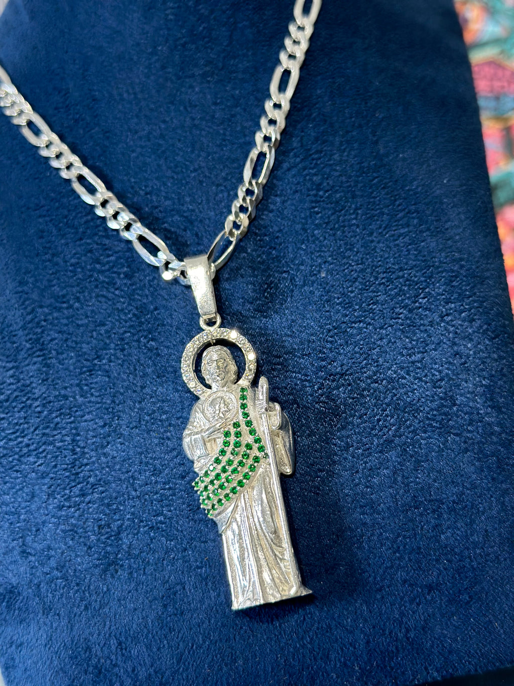 Dije San Judas Manto Verde Plata .925