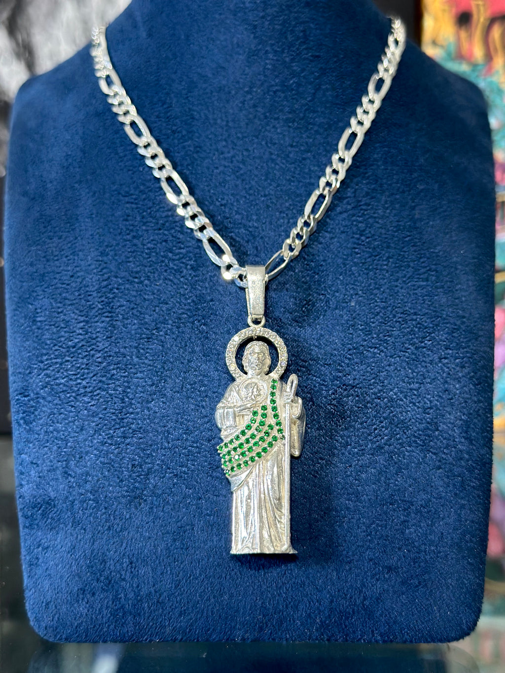 Dije San Judas Manto Verde Plata .925