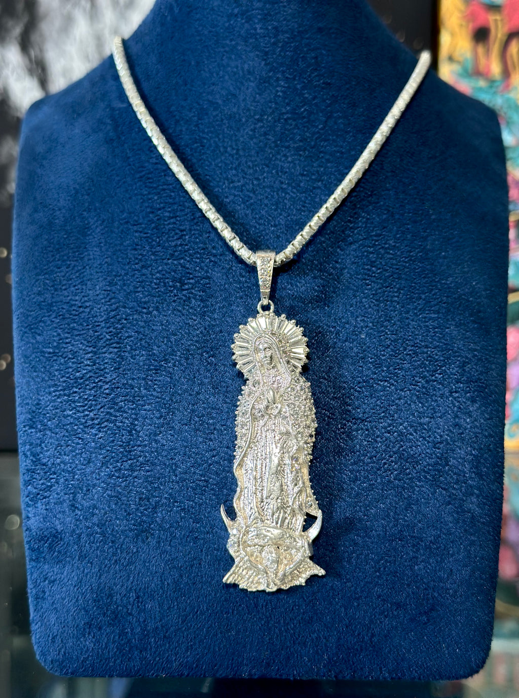 Dije Virgen Bulto Baguette Plata .925