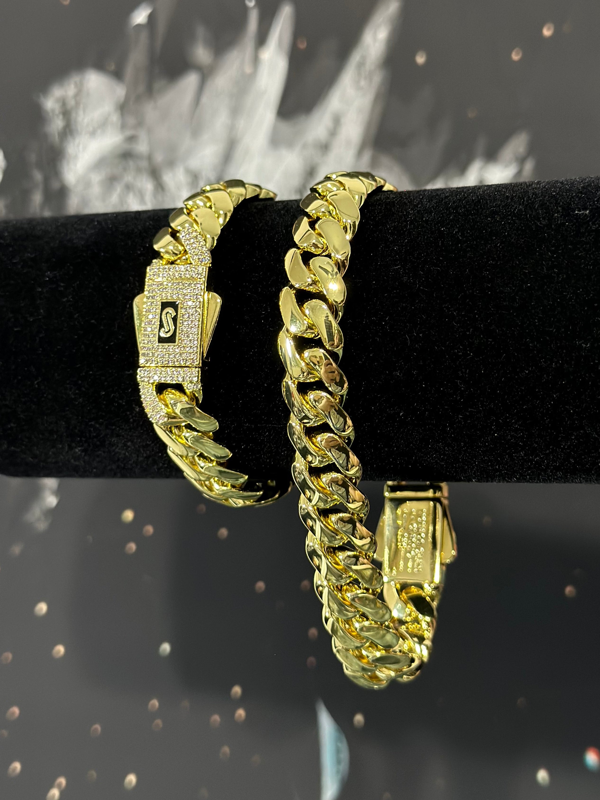 Pulsera Cubana Mónaco 12mm Oro Laminado