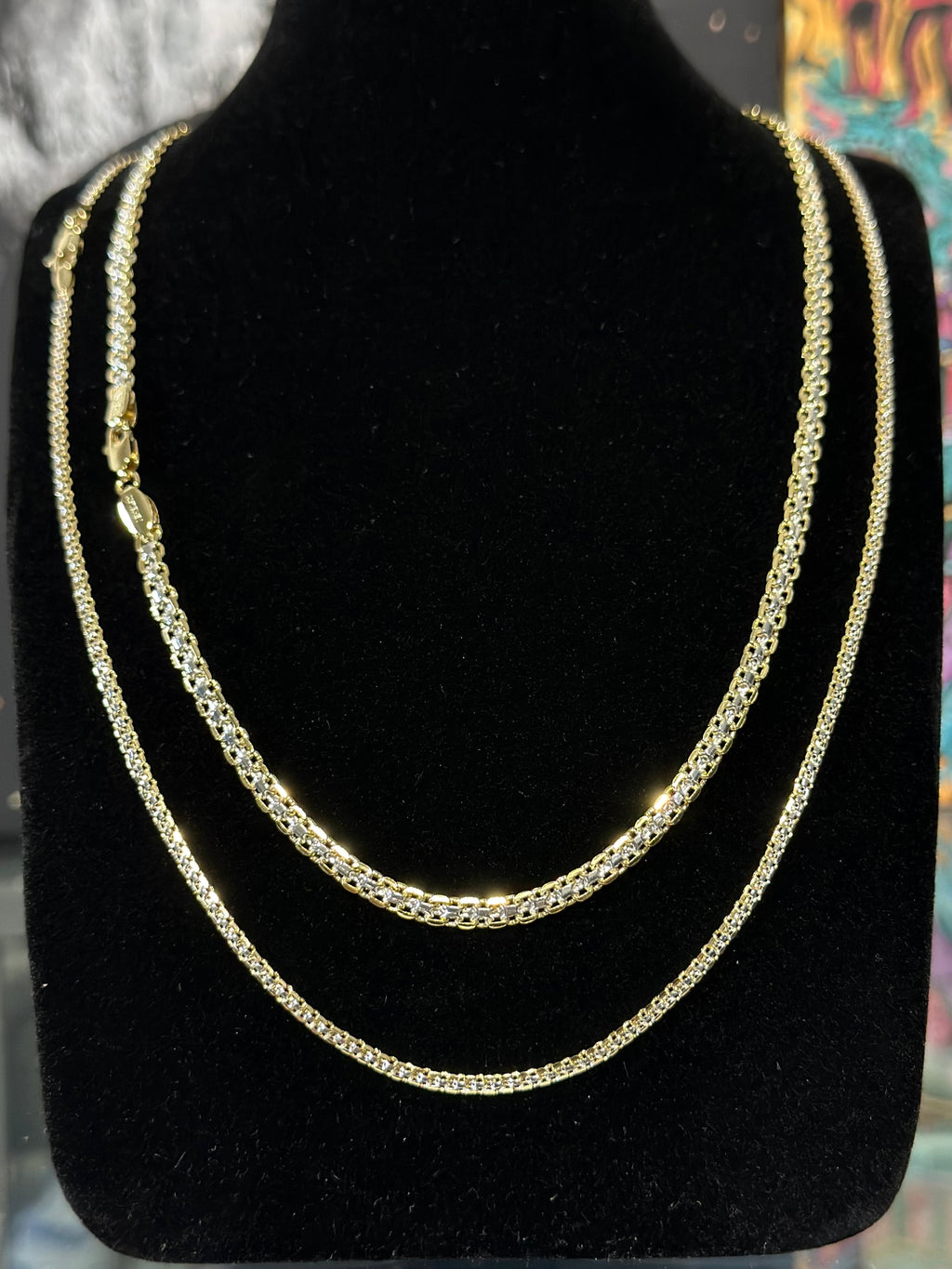 Cadena Tejido Chino Bitono Oro Laminado