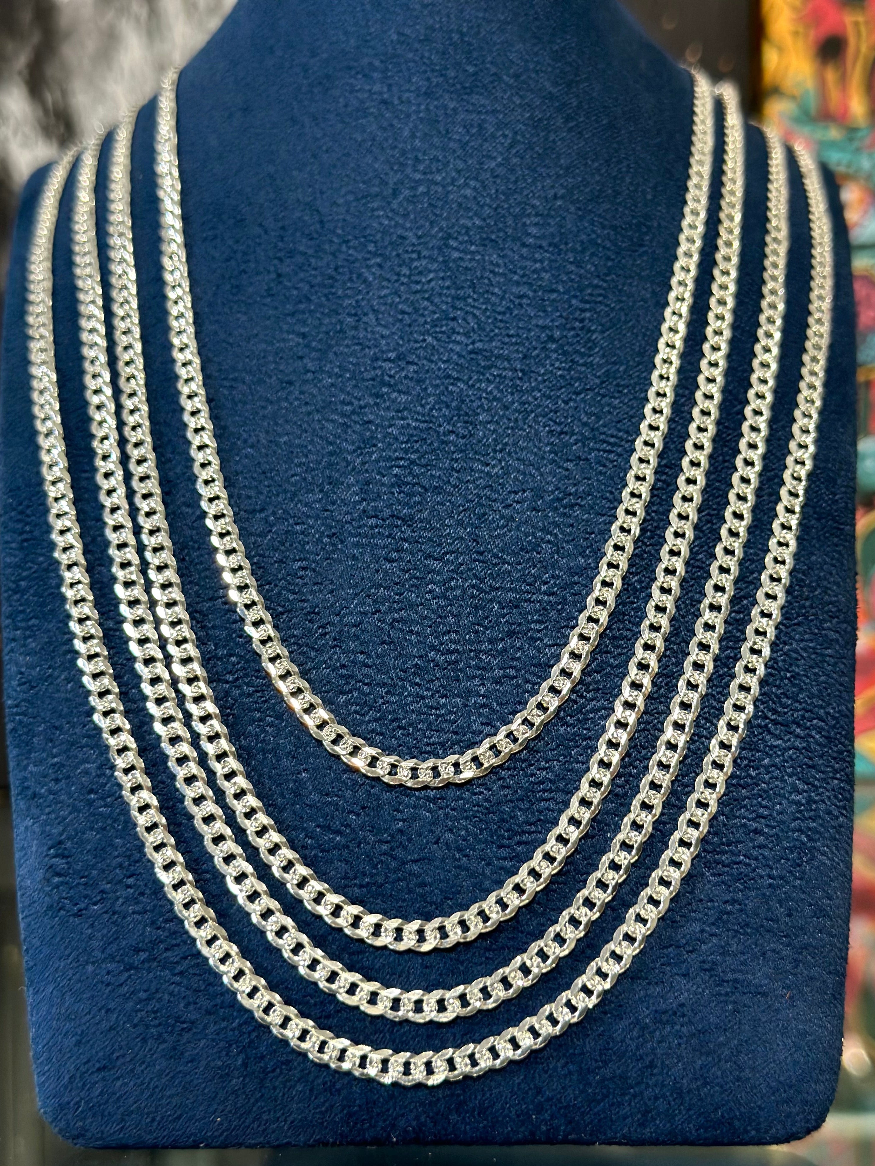 Cadena Cubana Diamantada 4mm Plata .925