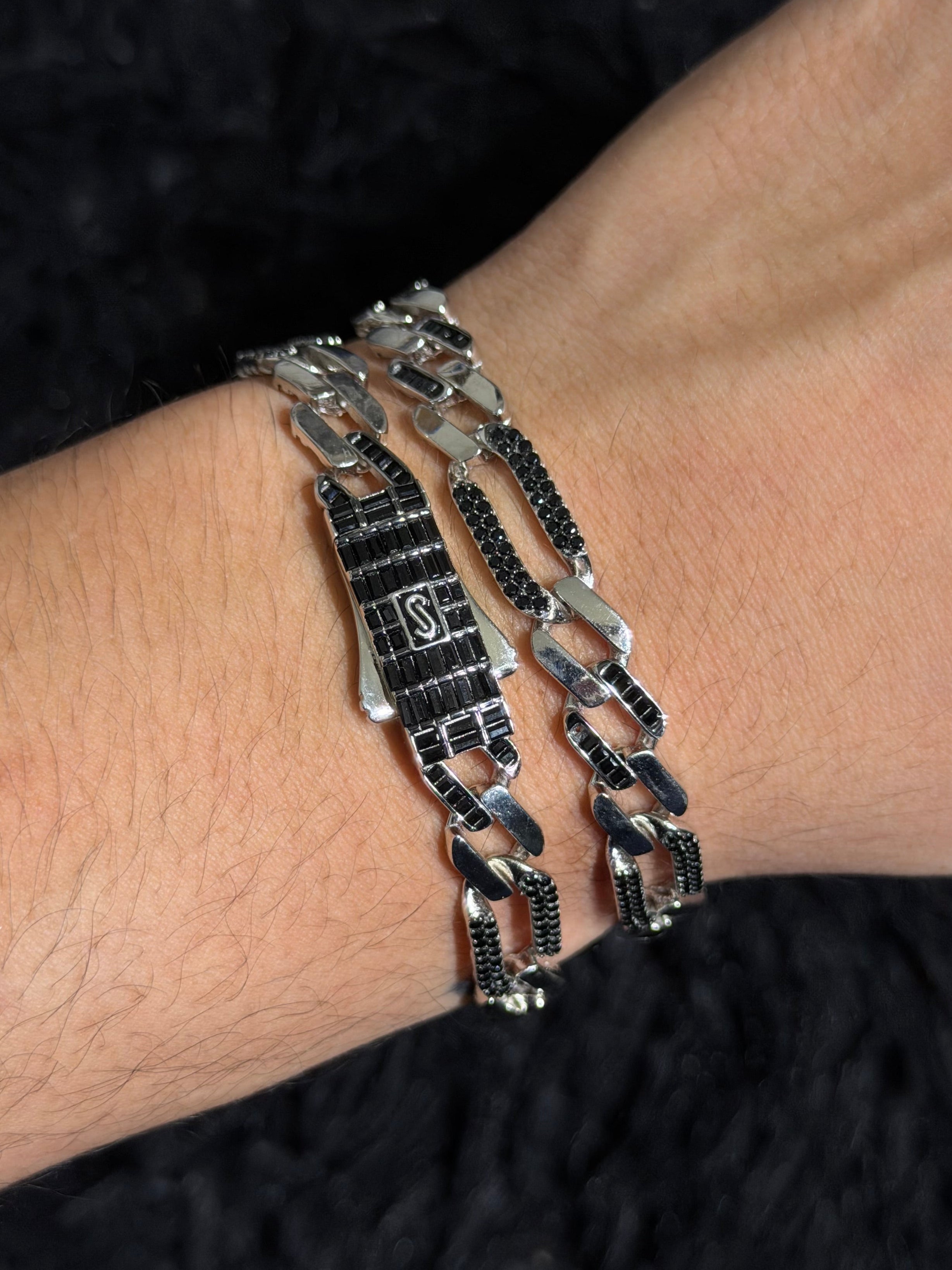 Pulsera Monaco Cartier 8mm Negra Plata .925